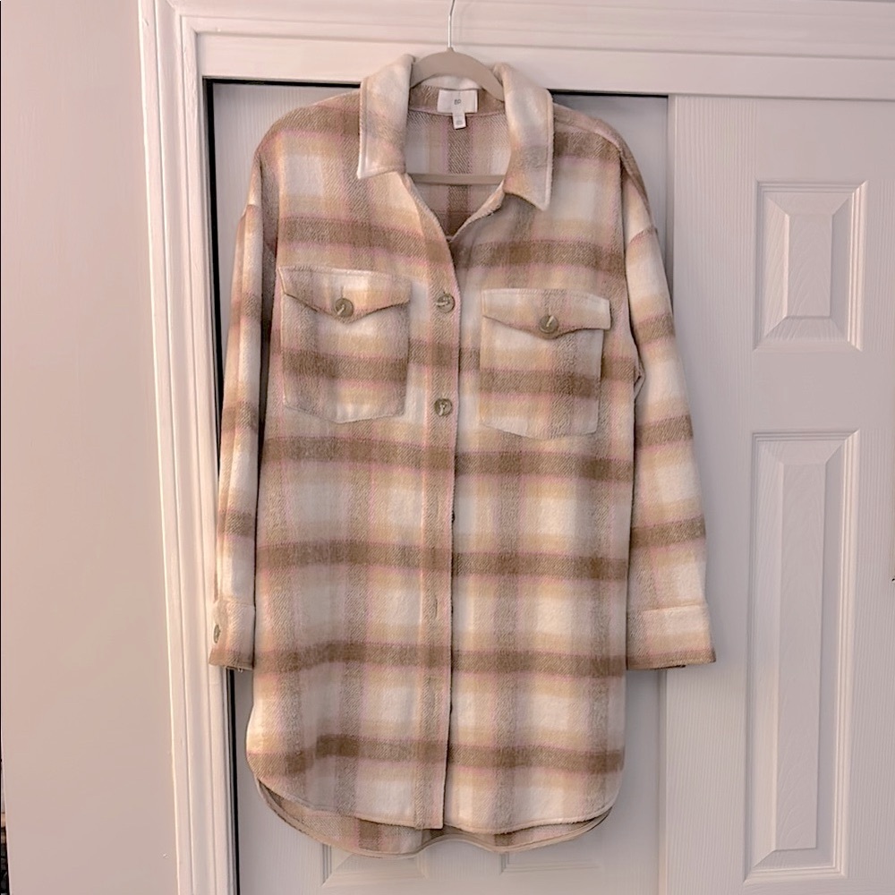 BP Pink and Tan Plaid oversized Shirt coat!!